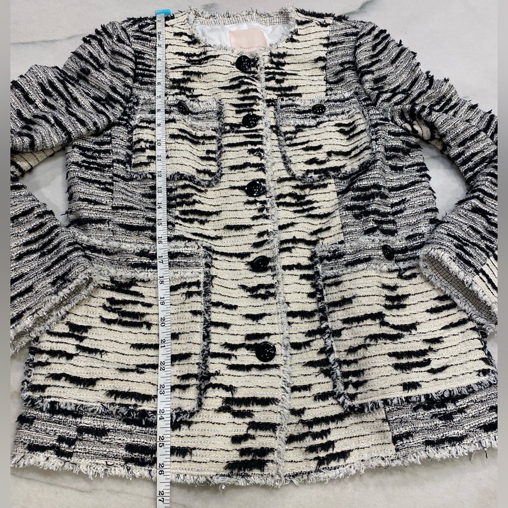 Rebecca Taylor Tweed Jacket Size 10 Black Cream Metallic - Picture 7 of 15